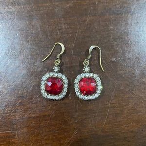 🌹 Red & White Sparkle Square Round Dangle Earrings 🌹